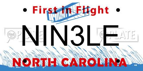 NIN3LE North Carolina License Plate