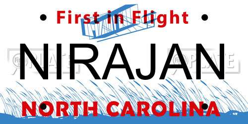 NIRAJAN North Carolina License Plate
