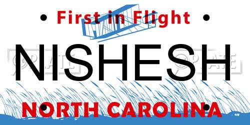 NISHESH North Carolina License Plate