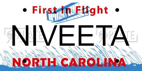 NIVEETA North Carolina License Plate
