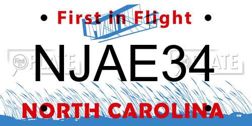 NJAE34 North Carolina License Plate