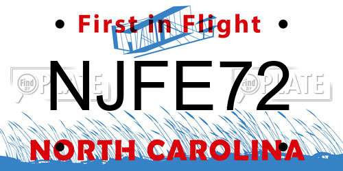 NJFE72 North Carolina License Plate