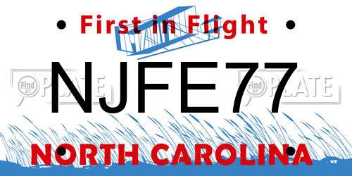 NJFE77 North Carolina License Plate