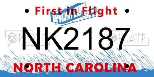 NK2187 North Carolina License Plate