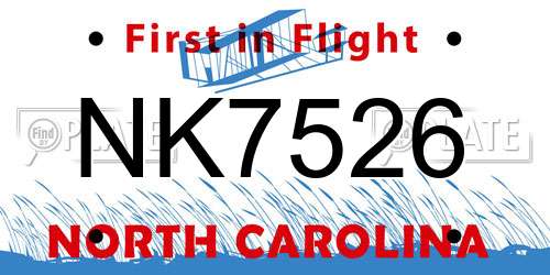 NK7526 North Carolina License Plate
