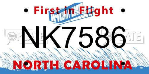 NK7586 North Carolina License Plate