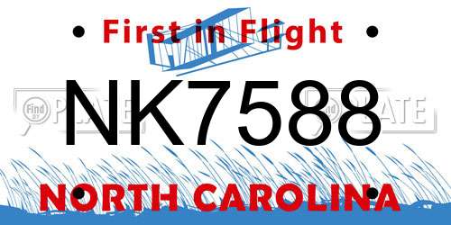 NK7588 North Carolina License Plate