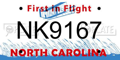 NK9167 North Carolina License Plate