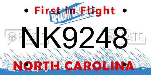 NK9248 North Carolina License Plate