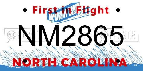 NM2865 North Carolina License Plate