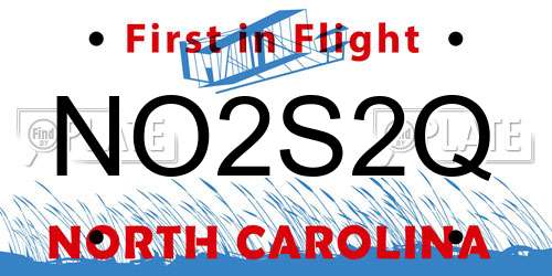 NO2S2Q North Carolina License Plate