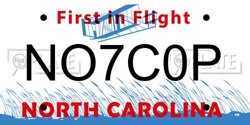 NO7C0P North Carolina License Plate