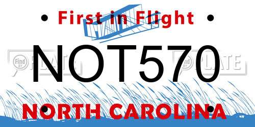 NOT570 North Carolina License Plate
