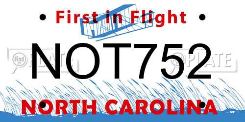 NOT752 North Carolina License Plate