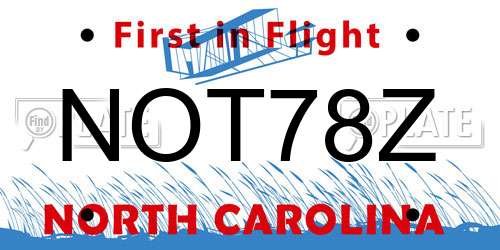 NOT78Z North Carolina License Plate