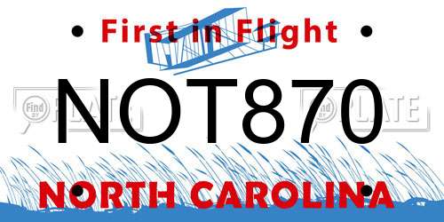 NOT870 North Carolina License Plate