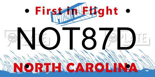 NOT87D North Carolina License Plate