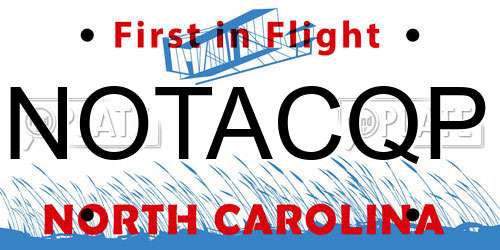 NOTACQP North Carolina License Plate