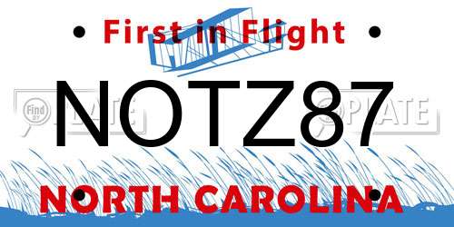 NOTZ87 North Carolina License Plate