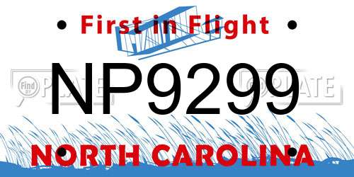 NP9299 North Carolina License Plate