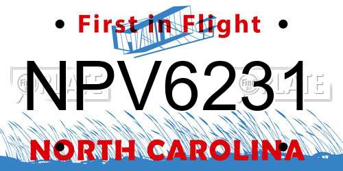 NPV6231 North Carolina License Plate