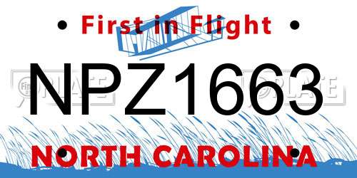 NPZ1663 North Carolina License Plate