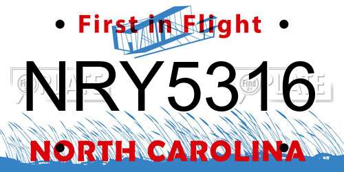 NRY5316 North Carolina License Plate
