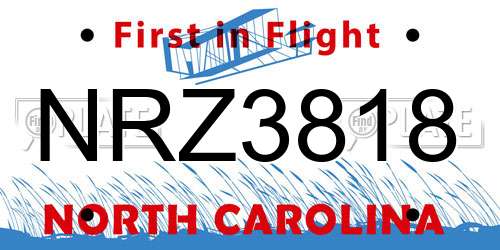 NRZ3818 North Carolina License Plate