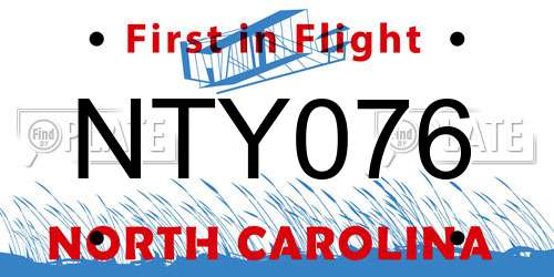 NTY076 North Carolina License Plate