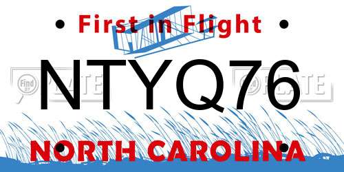 NTYQ76 North Carolina License Plate