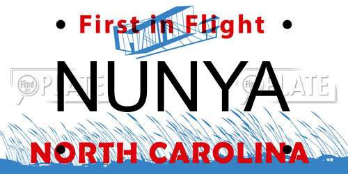 NUNYA North Carolina License Plate