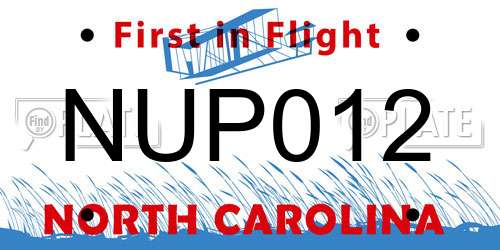 NUP012 North Carolina License Plate