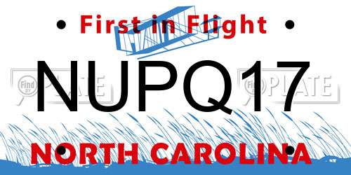 NUPQ17 North Carolina License Plate