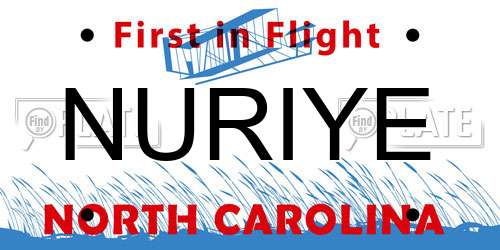 NURIYE North Carolina License Plate