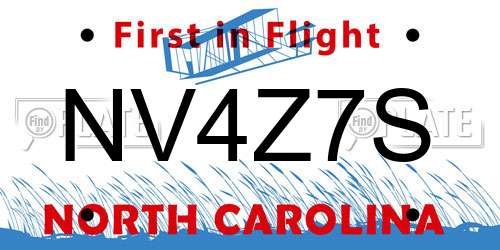 NV4Z7S North Carolina License Plate