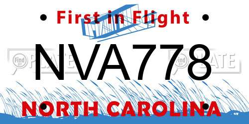 NVA778 North Carolina License Plate