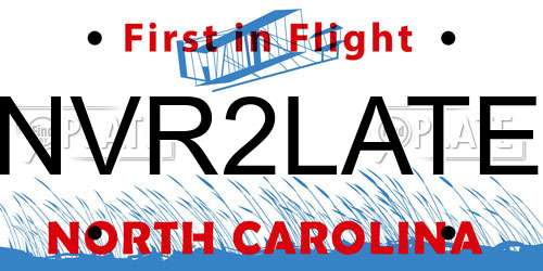 NVR2LATE North Carolina License Plate