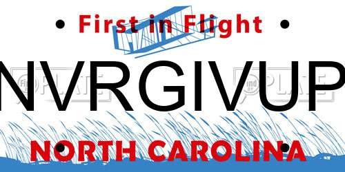 NVRGIVUP North Carolina License Plate