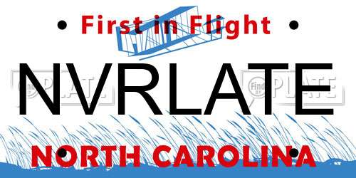 NVRLATE North Carolina License Plate
