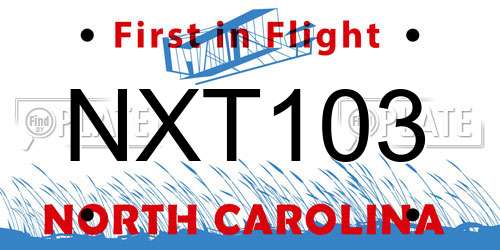 NXT103 North Carolina License Plate