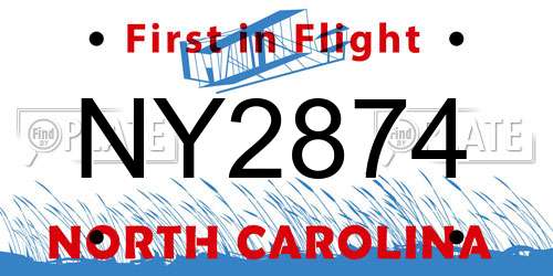 NY2874 North Carolina License Plate