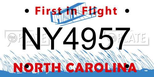 NY4957 North Carolina License Plate