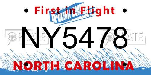 NY5478 North Carolina License Plate