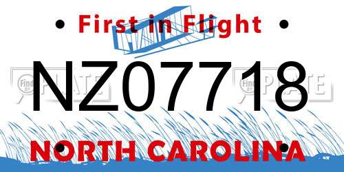 NZ07718 North Carolina License Plate