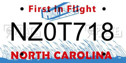 NZ0T718 North Carolina License Plate