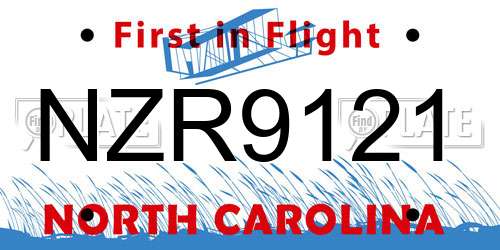 NZR9121 North Carolina License Plate
