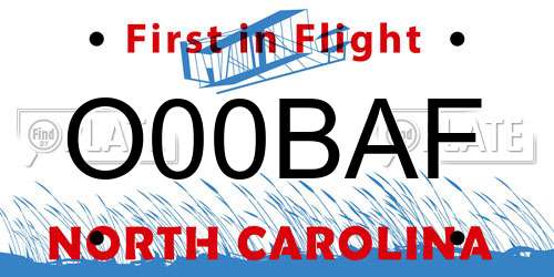 O00BAF North Carolina License Plate