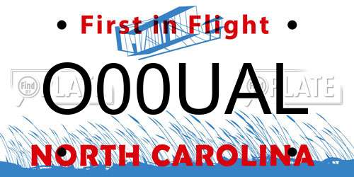 O00UAL North Carolina License Plate