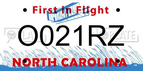 O021RZ North Carolina License Plate