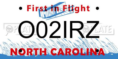 O02IRZ North Carolina License Plate